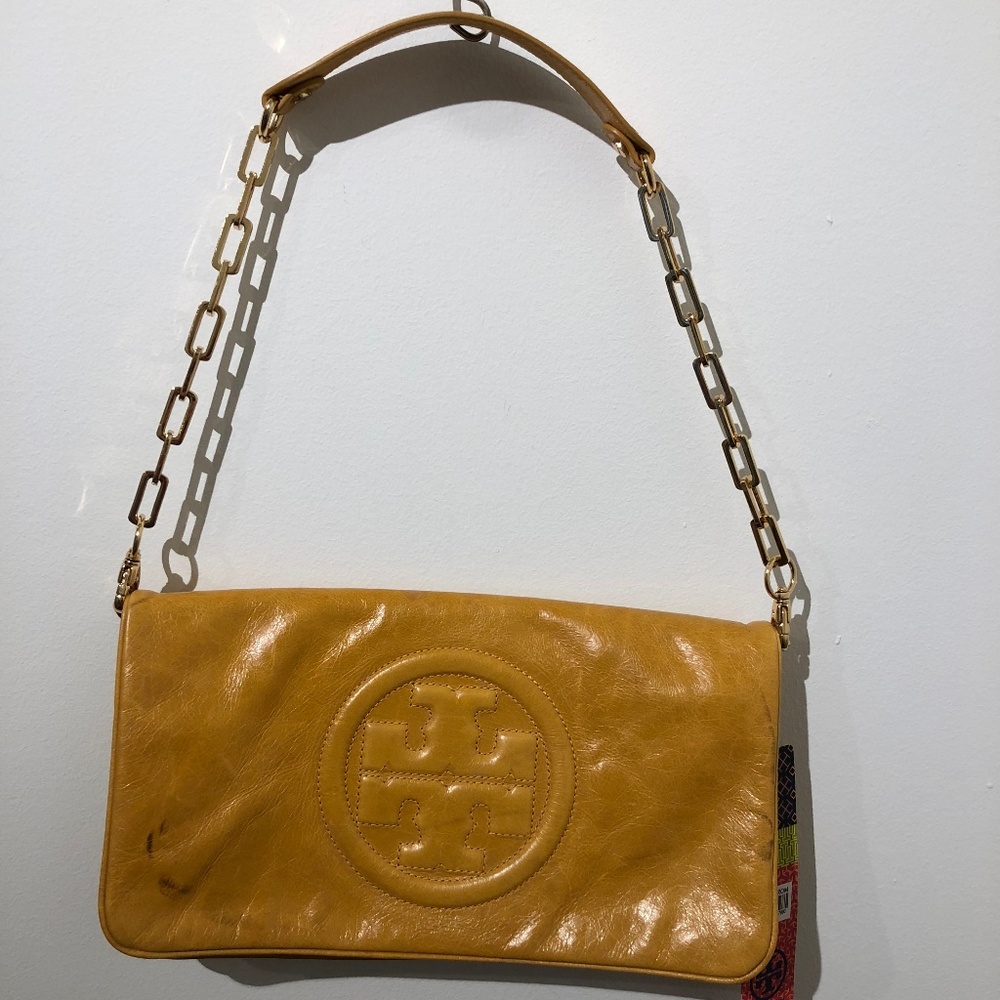 Tory Burch Yellow Fold Over Logo Shoulder Bag NWT